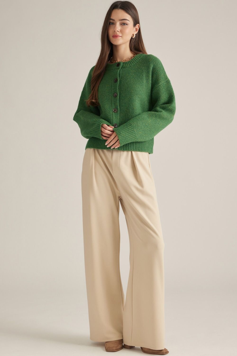 Round Neck Button Up Cardigan