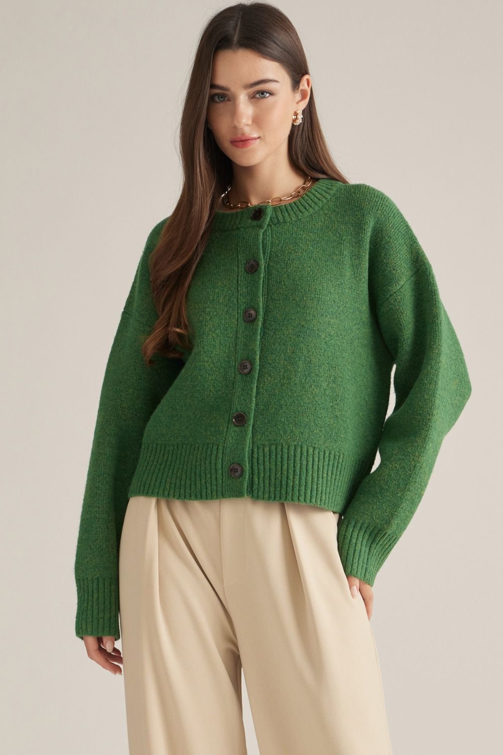 Round Neck Button Up Cardigan