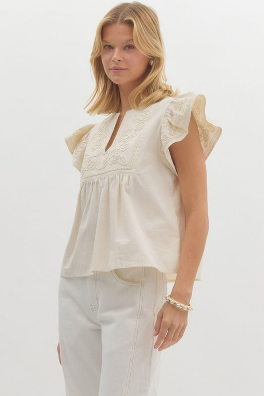 Flutter Sleeve Applique Top