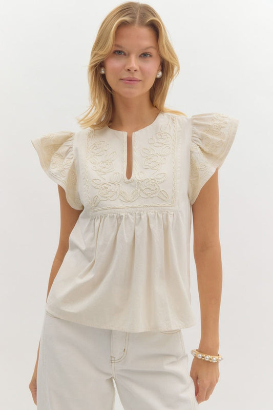 Flutter Sleeve Applique Top