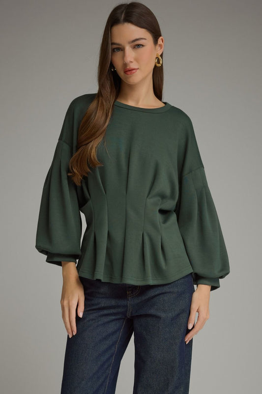 Pleated Waist Balloon Sleeve Top