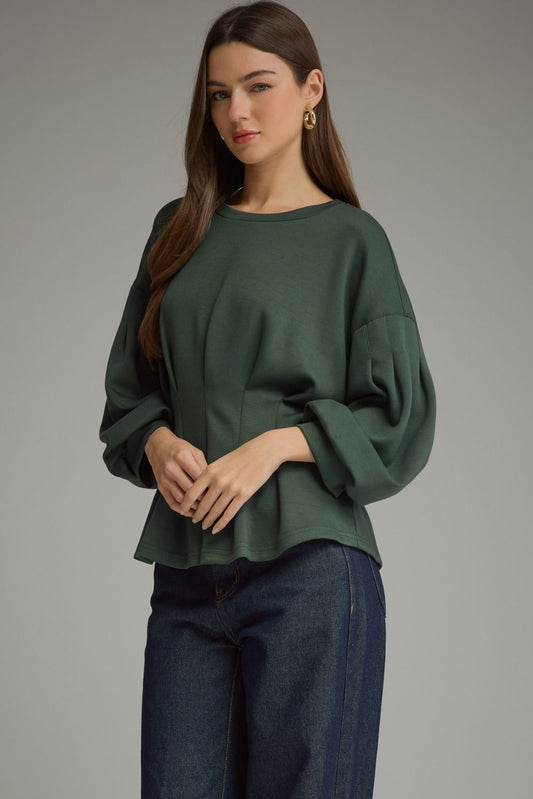 Pleated Waist Balloon Sleeve Top