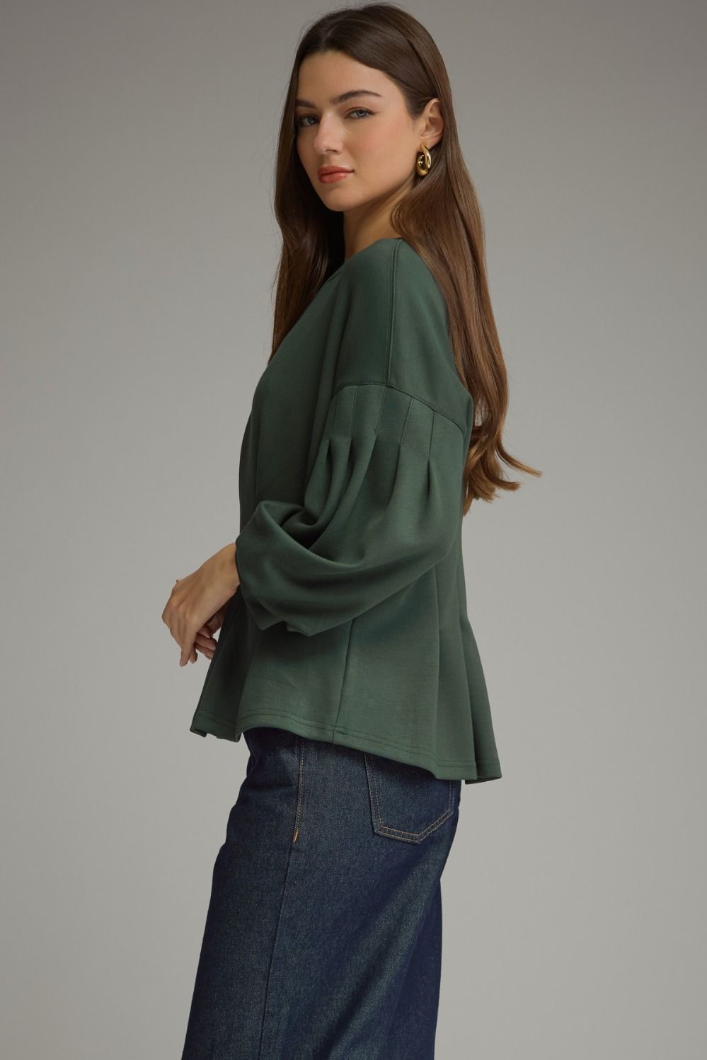 Pleated Waist Balloon Sleeve Top