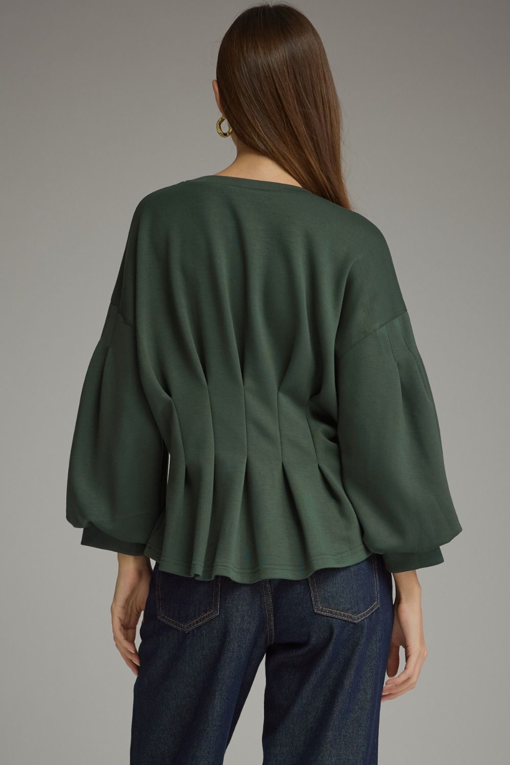 Pleated Waist Balloon Sleeve Top