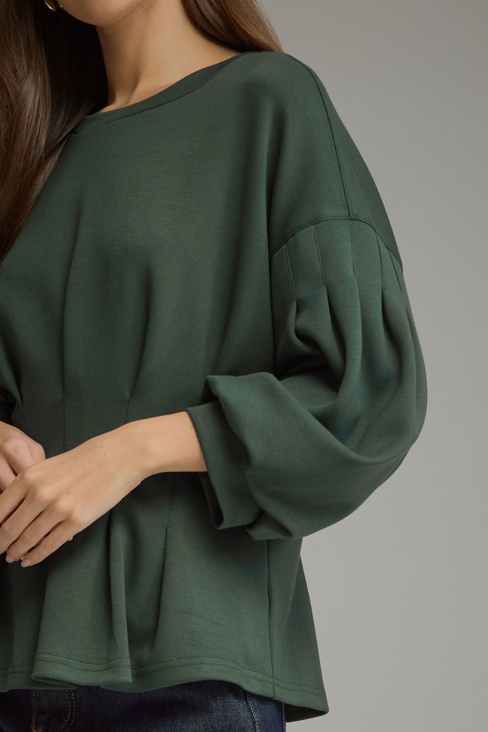 Pleated Waist Balloon Sleeve Top