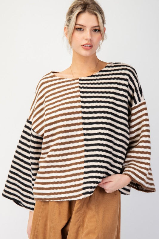 Color Stripe Mix Hacci Knit Top Easel