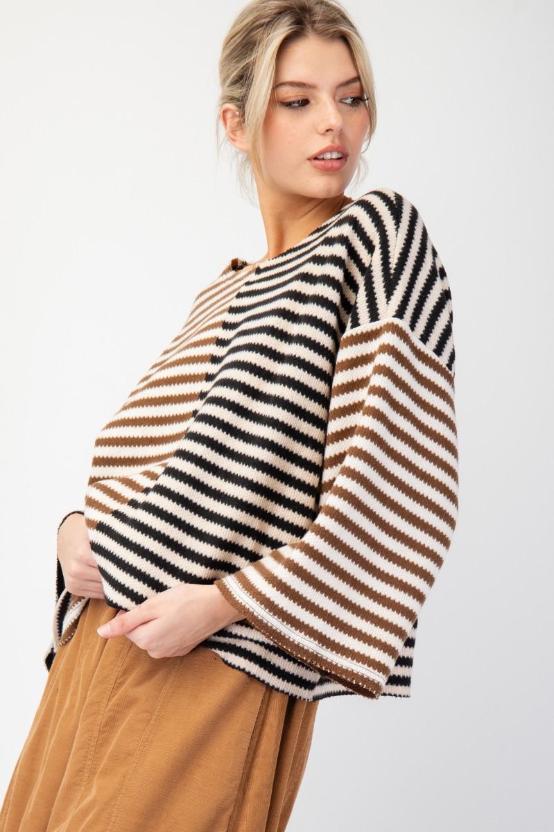 Color Stripe Mix Hacci Knit Top Easel