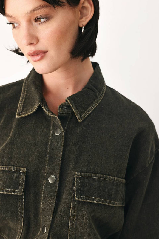 Overdyed top featuring shirt collar