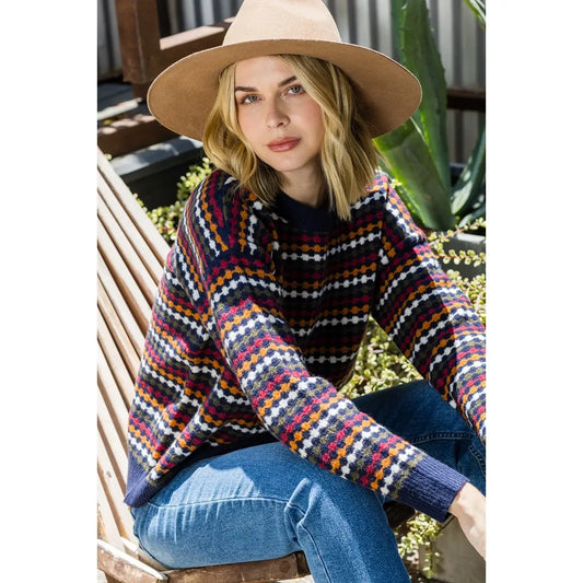 Multi Color Honeycomb Striped Sweater
