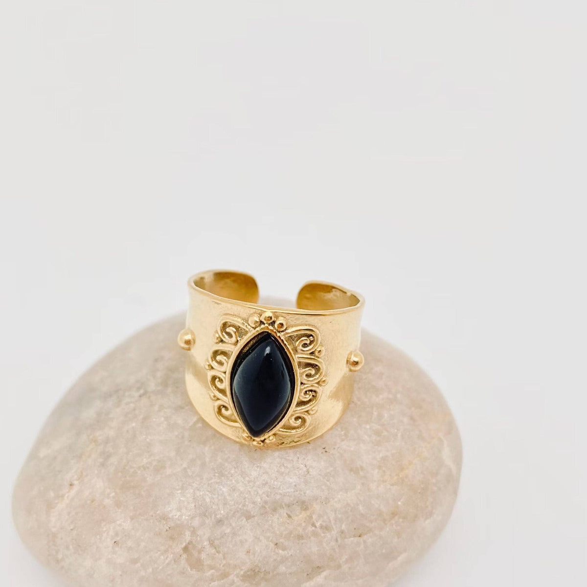 Vintage Stainless Steel Inlaid Natural Stone Rings - FGS/CS