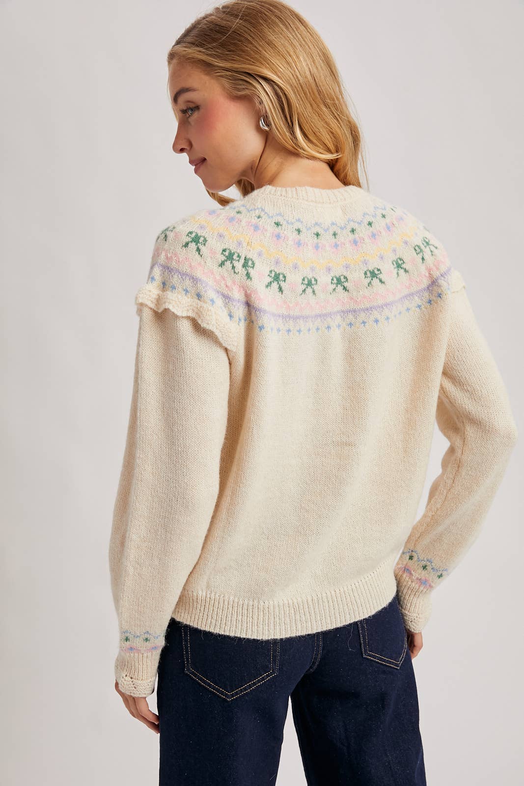 BUTTON FRONT FAIR ISLE KNIT SWEATER TOP