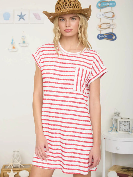 Textured Stripe Knit T-Shirt Dress