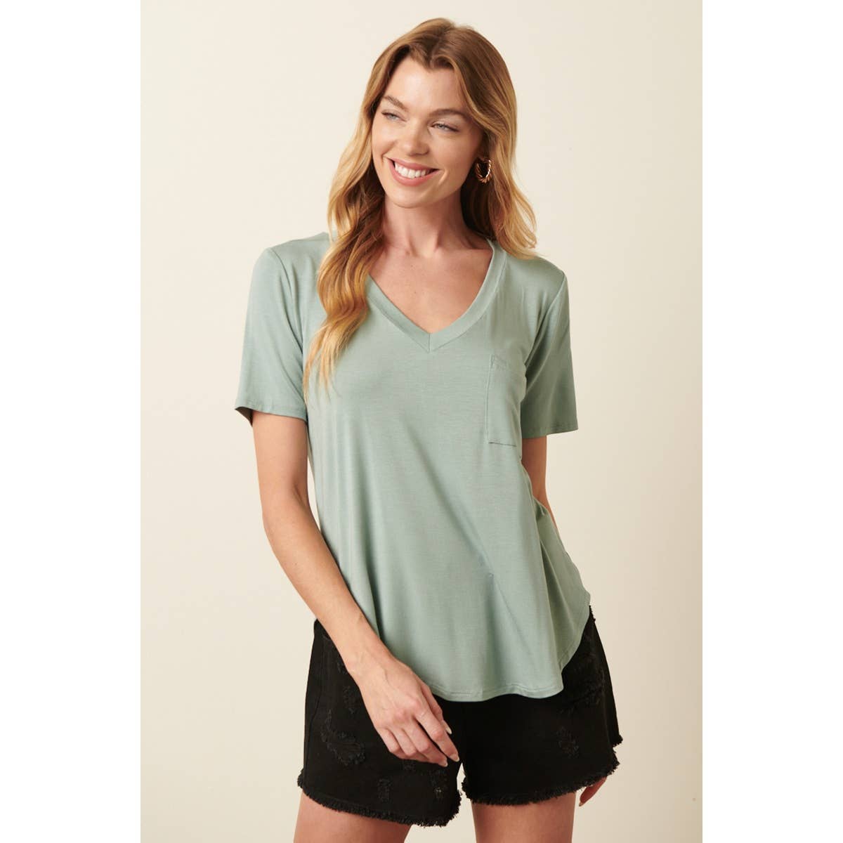 BAMBOO V-NECK 1POCKET FRONT KNIT TOP