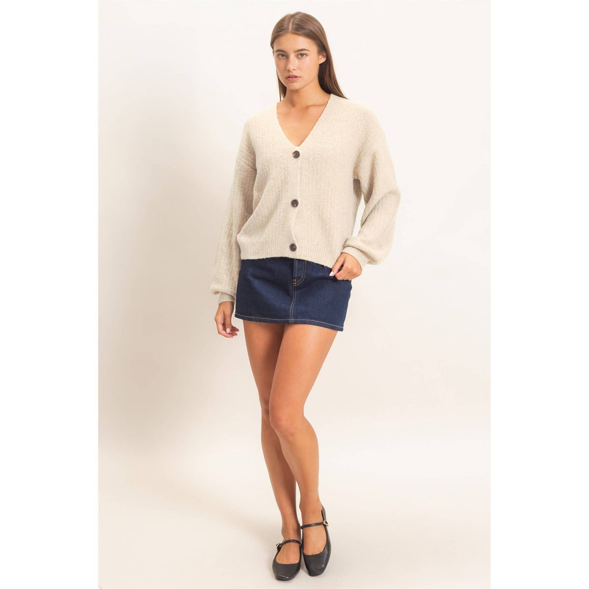 Textured V-Neck Cardigan