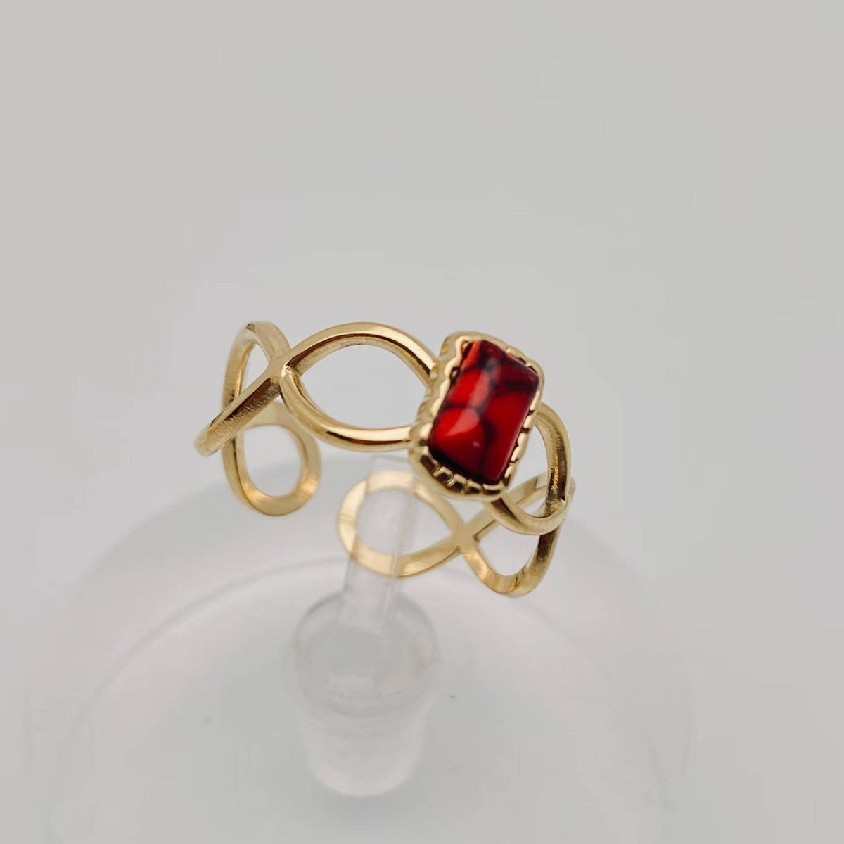 Stainless Steel Inlaid  Stone Gold-plated Rings - FGS/CS