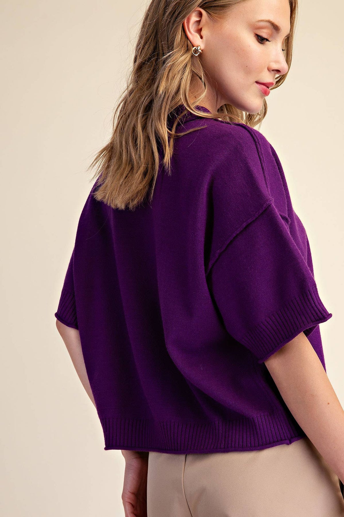 Relaxed Sweater Crew-Neck Elbow-Length Sleeves