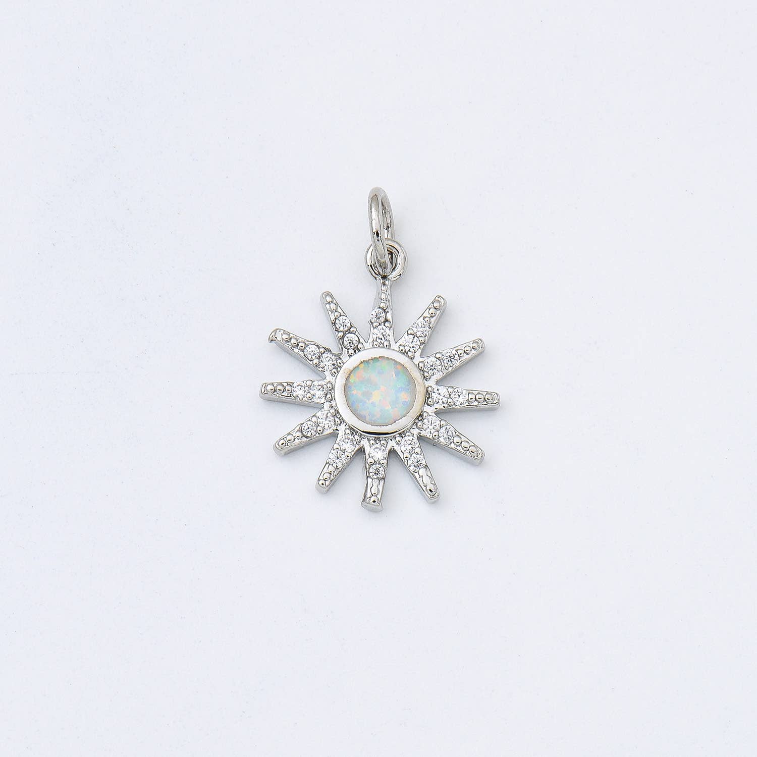 Gold Filled Opal Sun Burst Charm Pendant CZ Micro Pave Beads Creation