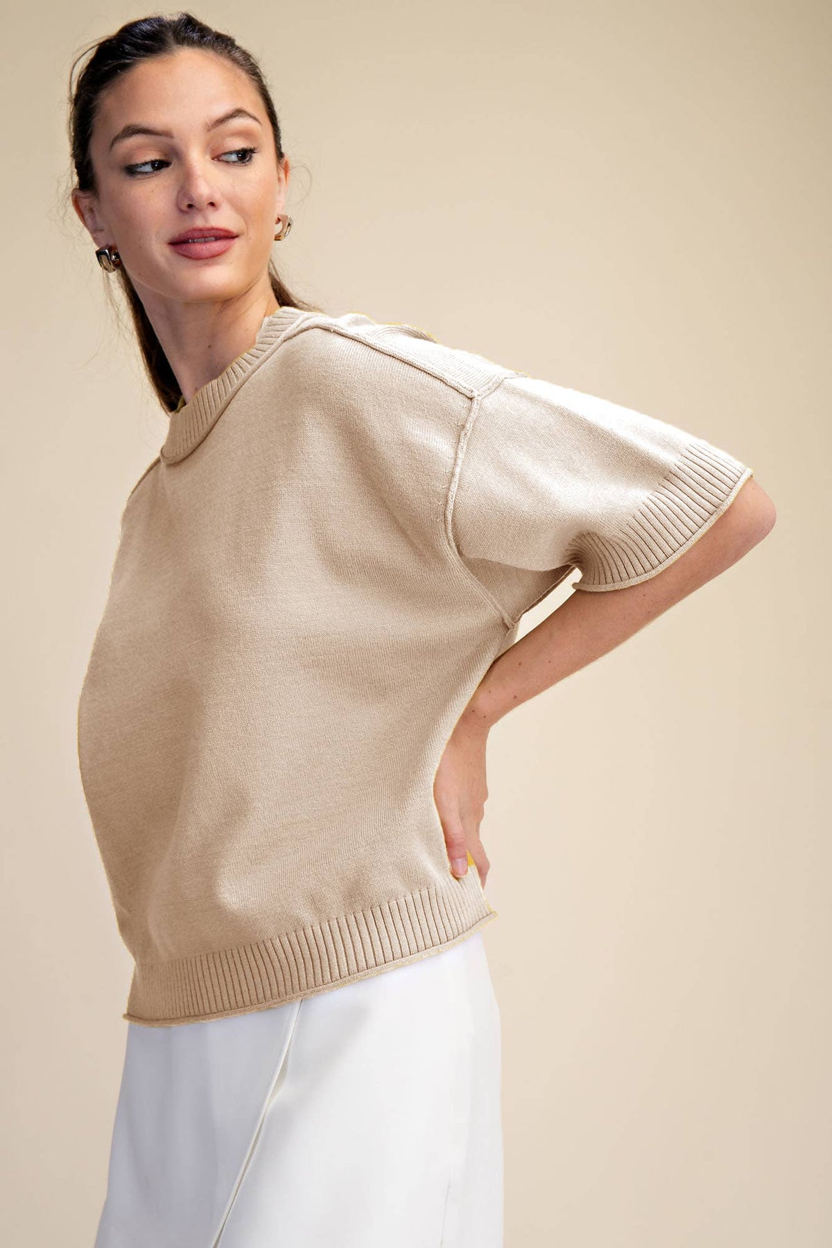 Relaxed Sweater Crew-Neck Elbow-Length Sleeves