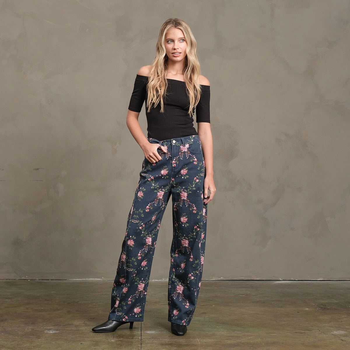 Floral Printed Denim Pants