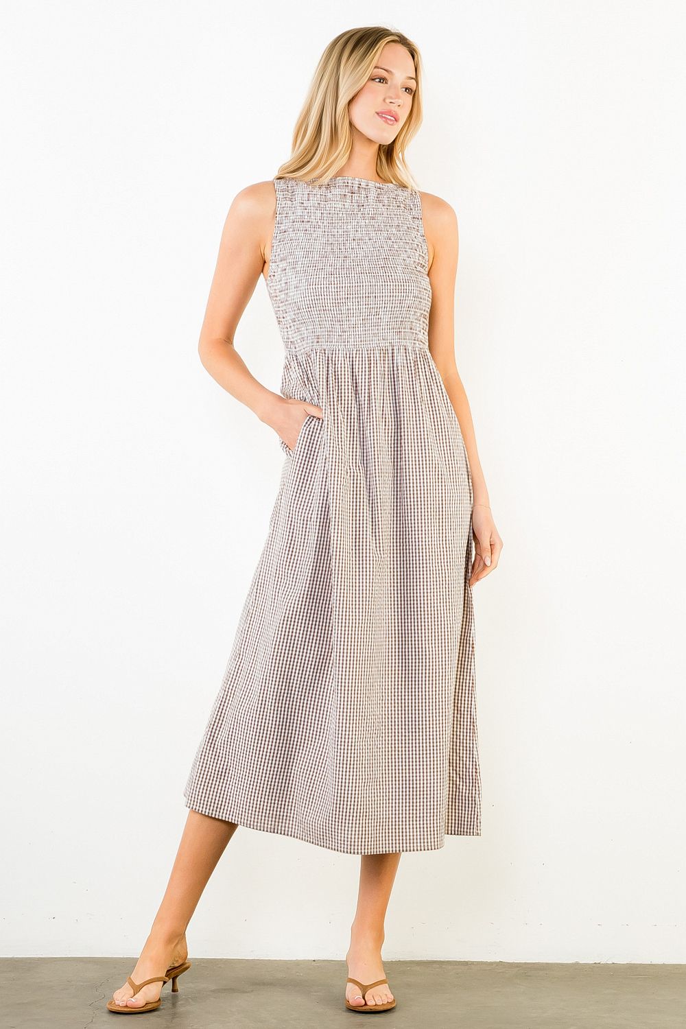 Smocked Top Gingham Dress