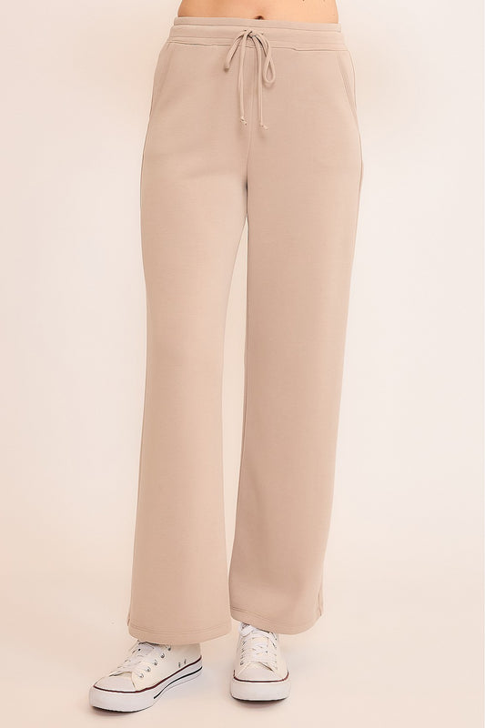 Techno Cupro Front-Tie Wide Leg Pants with Pockets Wasabi + Mint