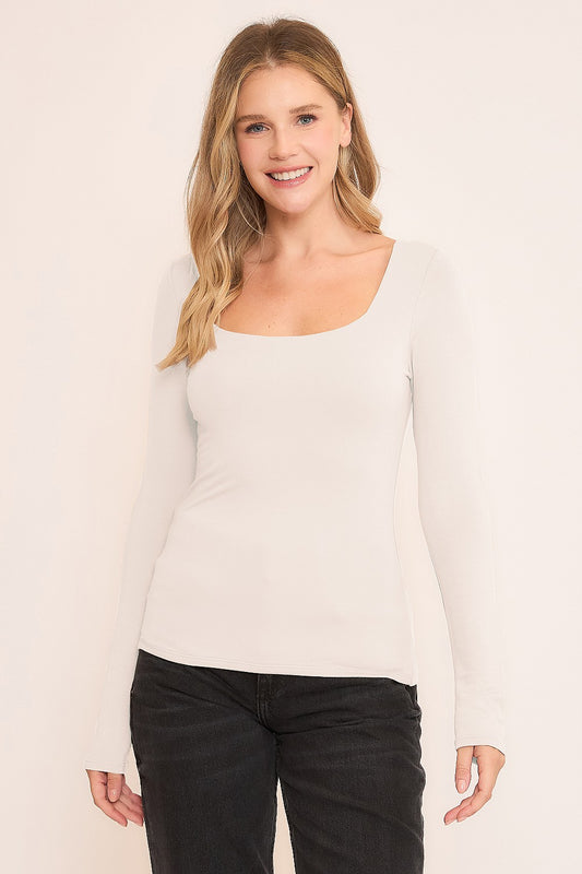 Double Layered Square Neck Long Sleeve Top Wasabi + Mint