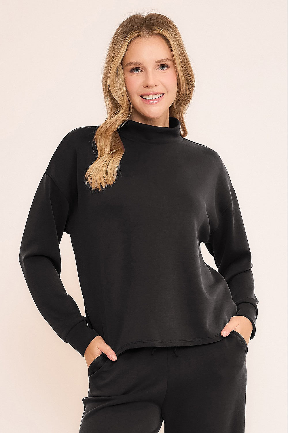 Techno Cupro Mock Neck Hi-Lo Top Wasabi + Mint