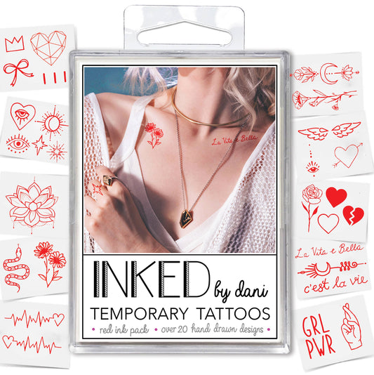 Red Ink Temporary Tattoo Pack INKED by Dani