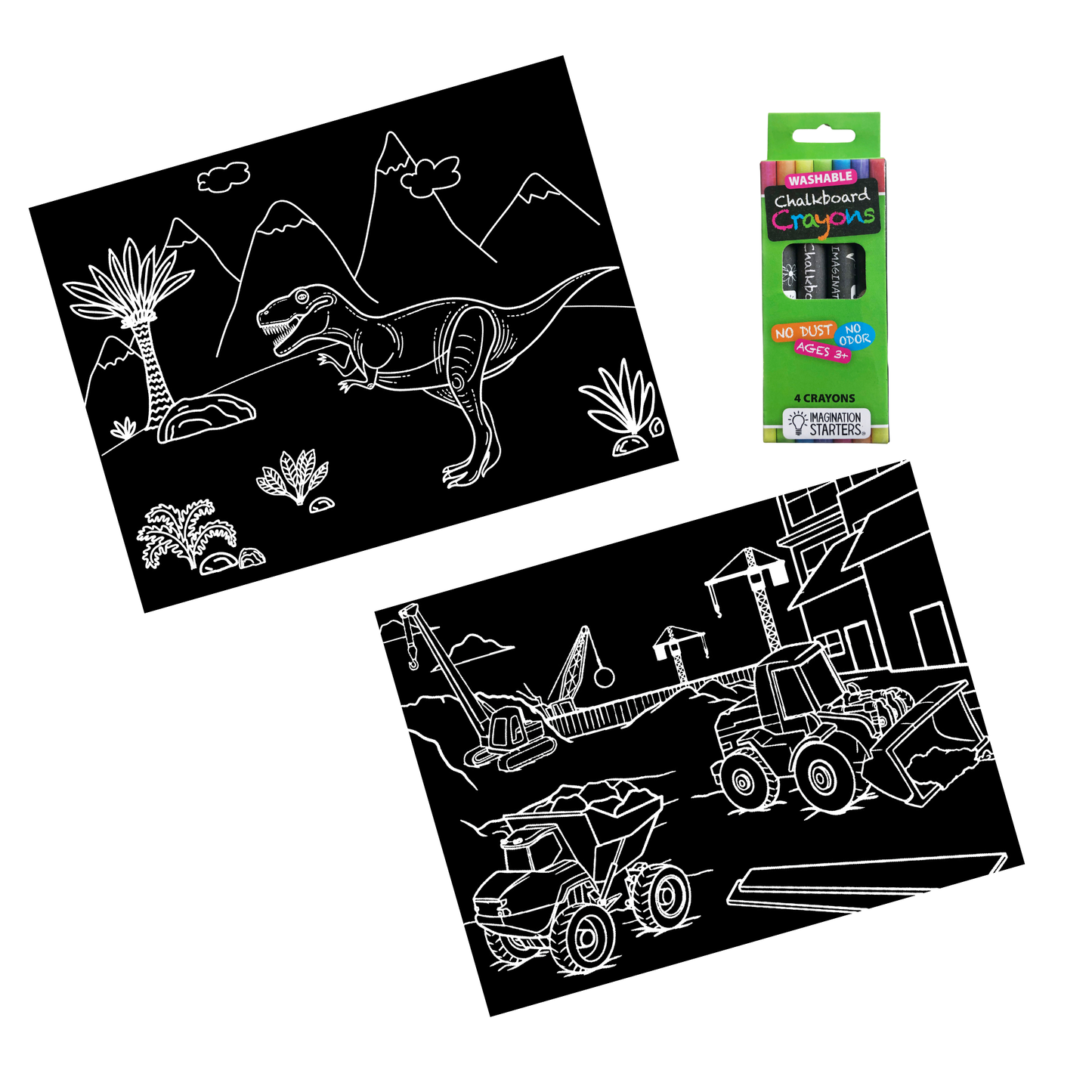 Chalkboard Dino/Construction Travel Mat Set Imagination Starters
