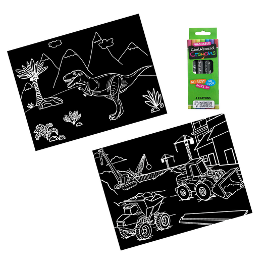 Chalkboard Dino/Construction Travel Mat Set Imagination Starters