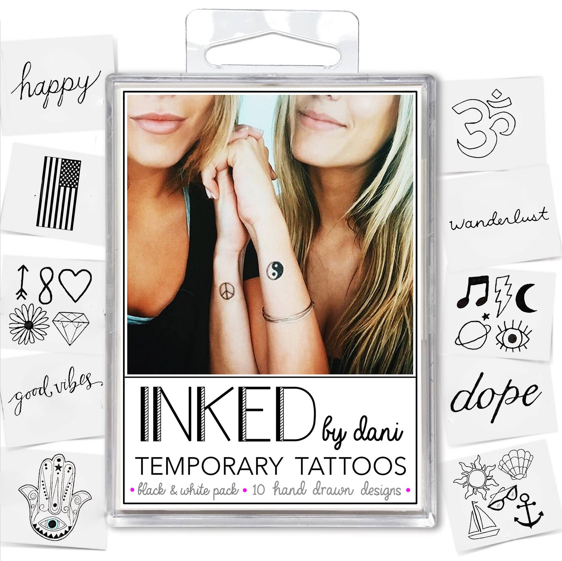 Black and White Temporary Tattoo Pack INKED by Dani