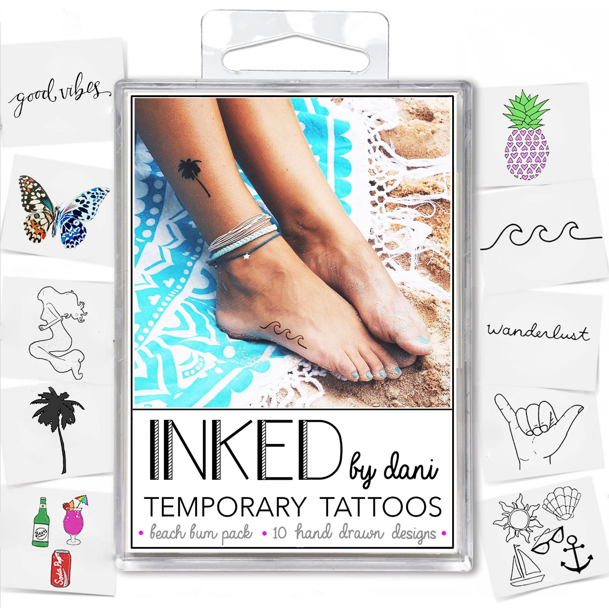 Beach Bum Temporary Tattoo Pack INKED by Dani
